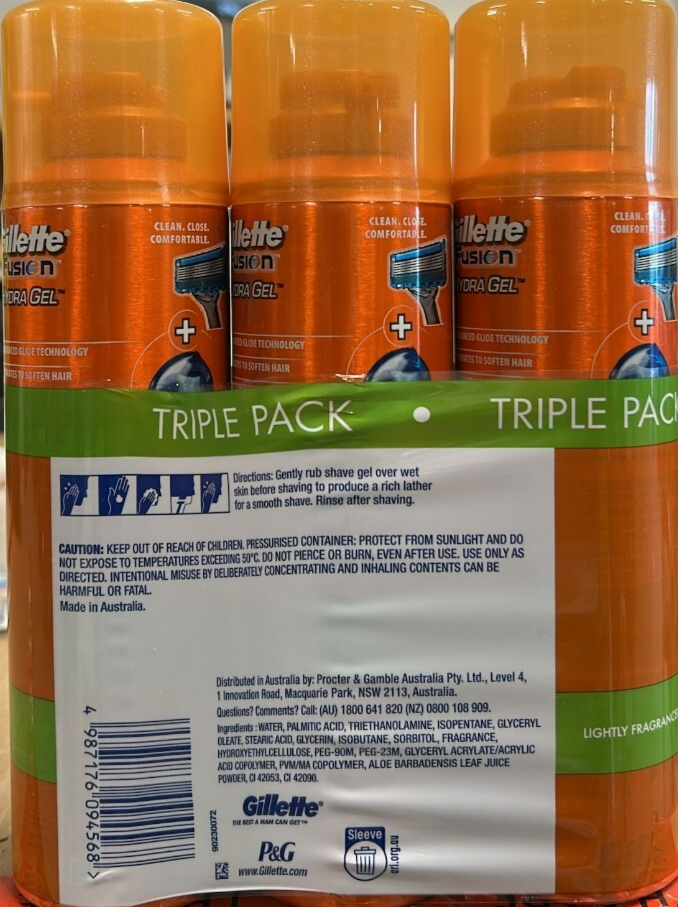 3 x Gillette Fusion Shaver Gel Hydra Sensitive Skin Mens Shaving 195g