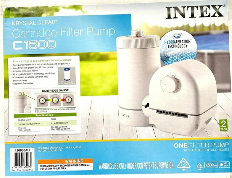 INTEX C1500 Cartridge Filter Pump Krystal Clear for Above Ground Pools 1500 GPH