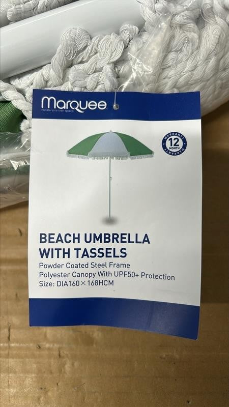 Marquee Beach Umbrella Tassel Picnic Portable Sun Protection 1.6m Mineral Green