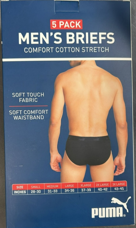 Puma Mens Underwear Cotton Brief Stretch Comfort Fit Men Black Medium 5 Pack