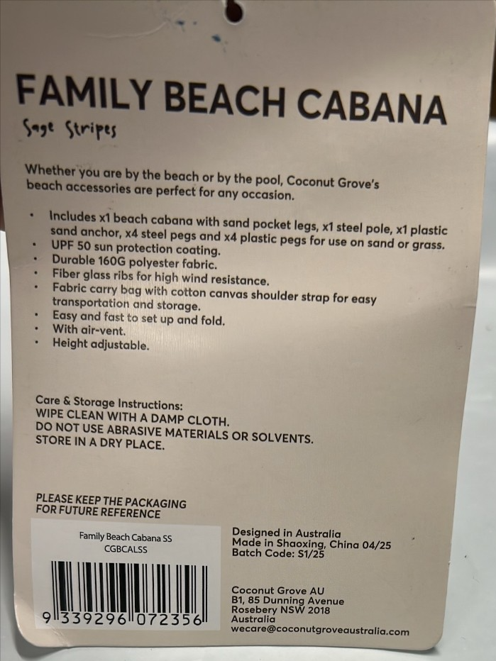 Coconut Grove Beach Cabana Canopy Blue Umbrella Tent Sun Shade Shelter 2M Wide