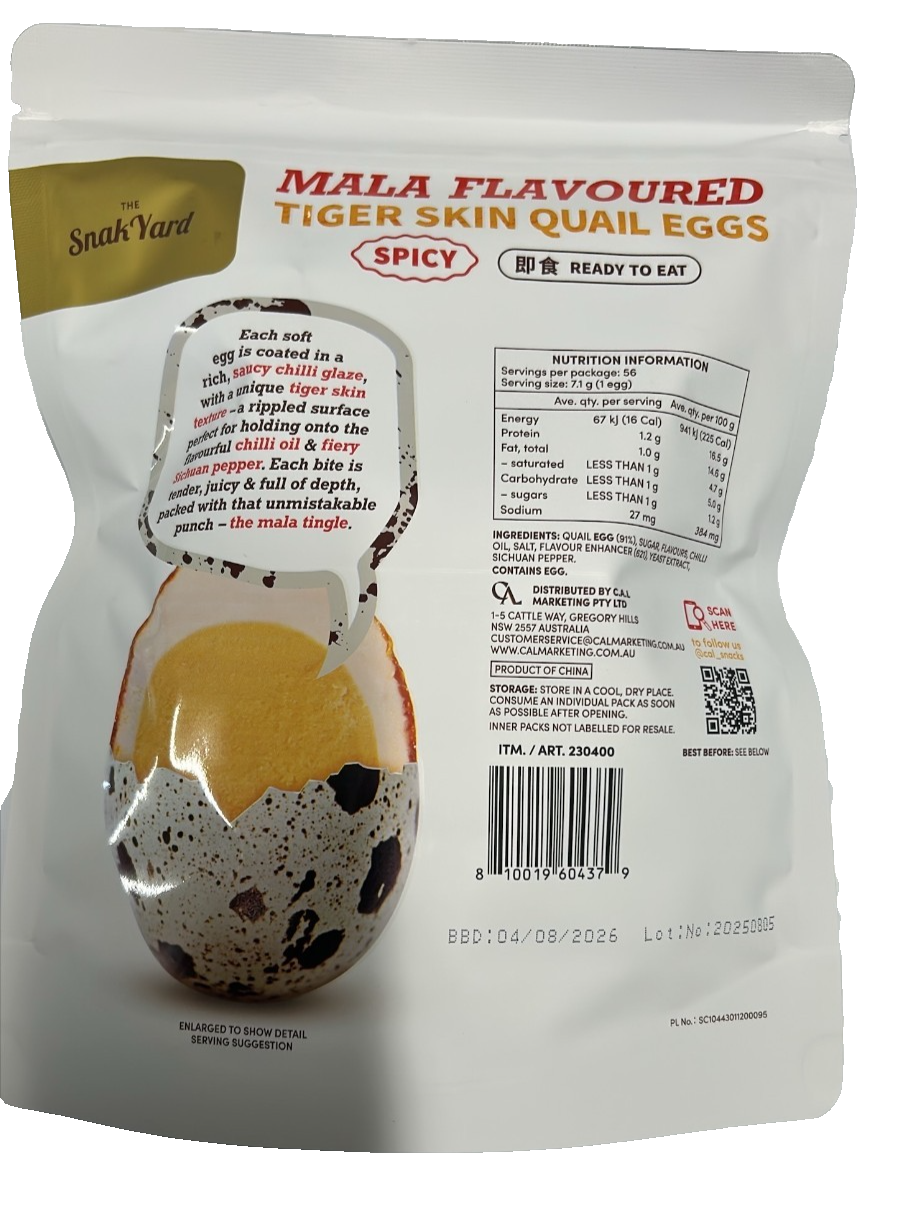 Snak Yard Mala Flavoured Tiger Skin Quail Eggs Spicy Ready to Eat Snack 56 Pack