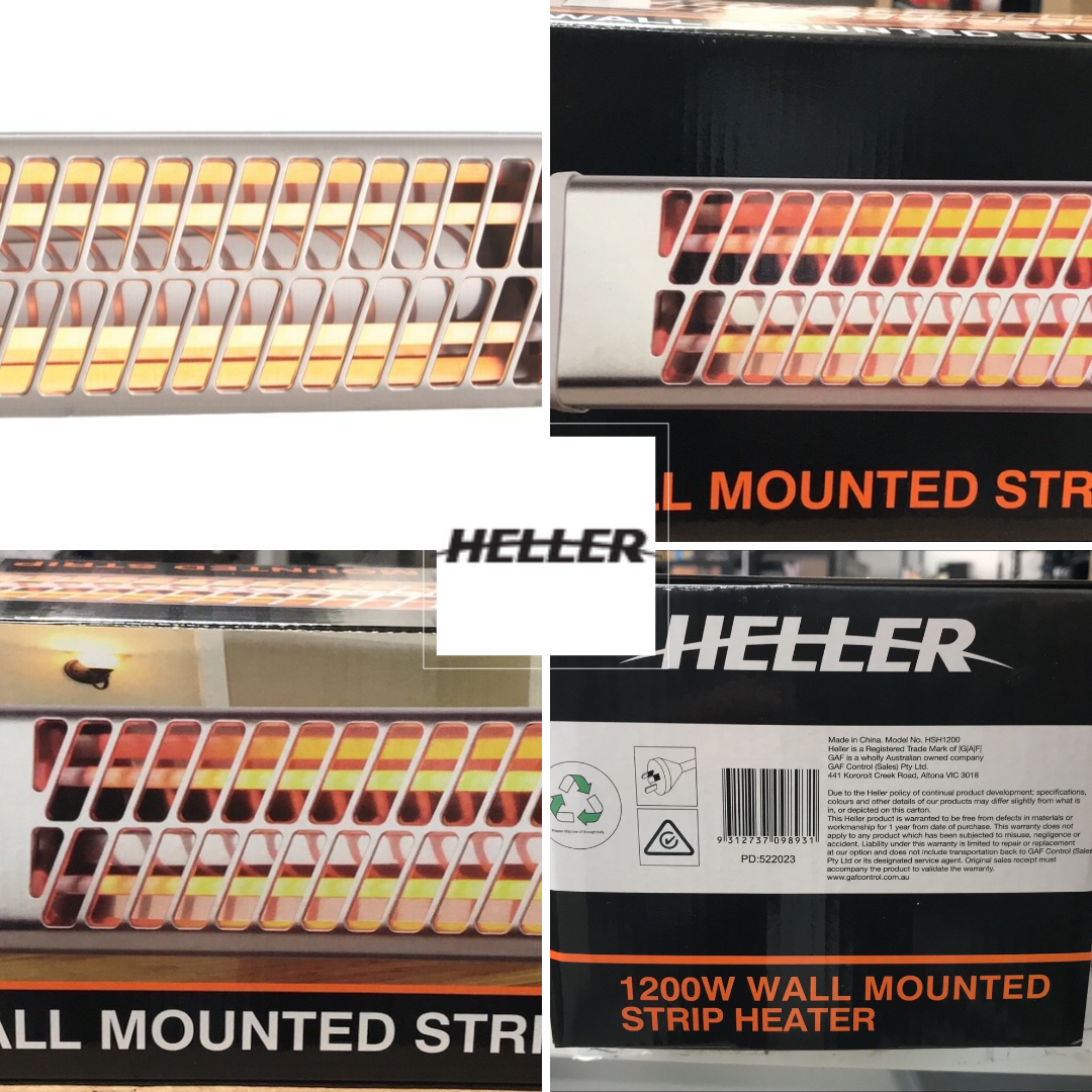 Heller Electric Strip Heater Pullcord 1200W 2 Bar Wall Mount 2 Heat Settings
