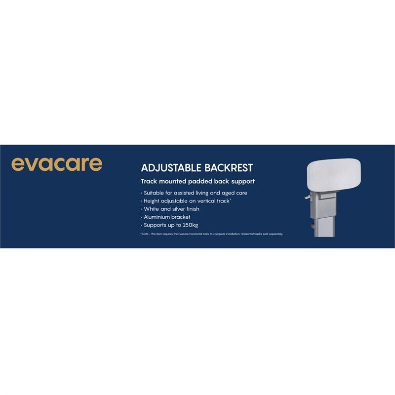 Evacare Adjustable Backrest Living Aid Track Mounted Padded Back Support White