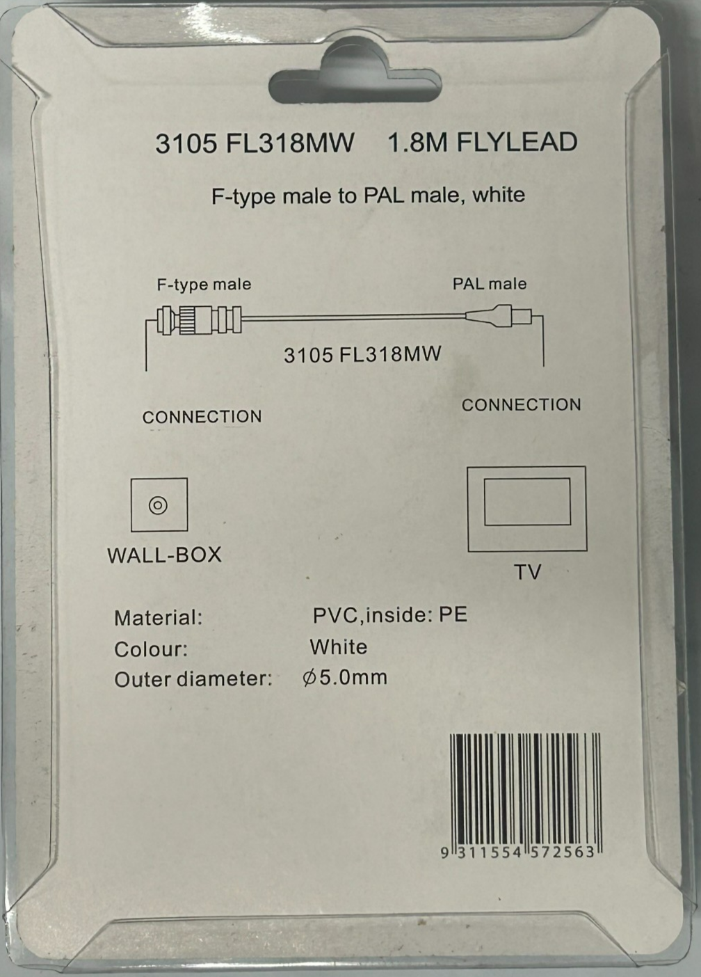 Clipsal TV Antenna Cable F Type Male to PAL Male Connector Adapter Flyleads 1.8M