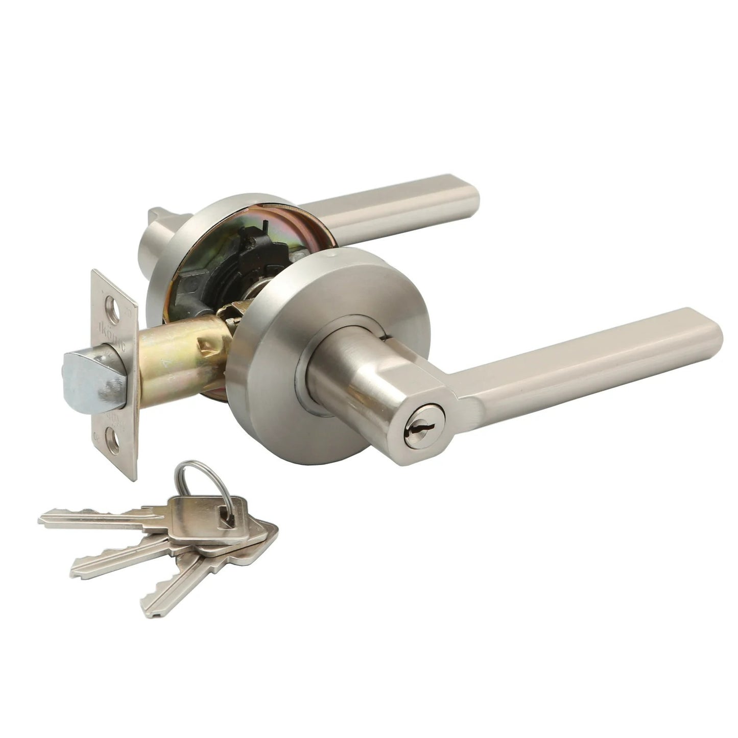 Ikonic Fellino Lever Entrance Door Knob Lock Handle Set Brushed Nickel