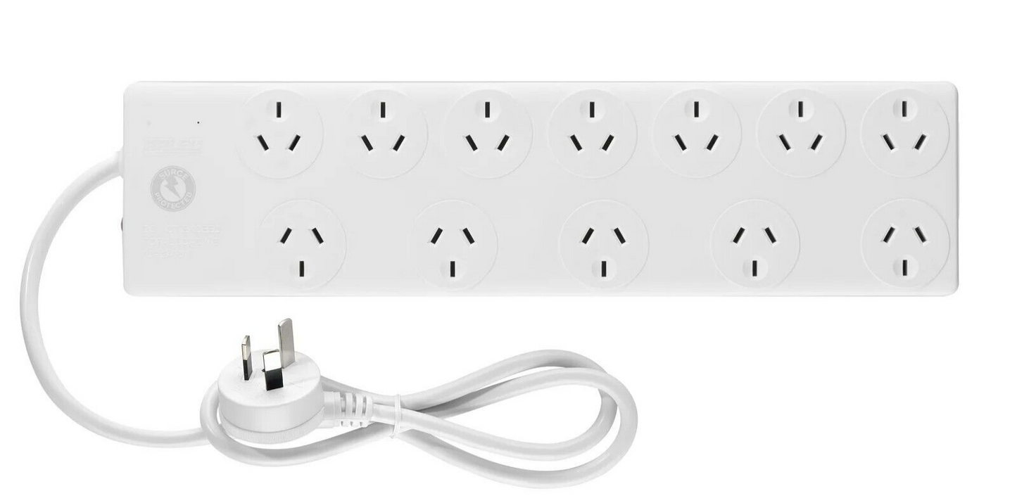 Arlec 12 Outlet Power Board With Surge Protection Extension Cord Socket