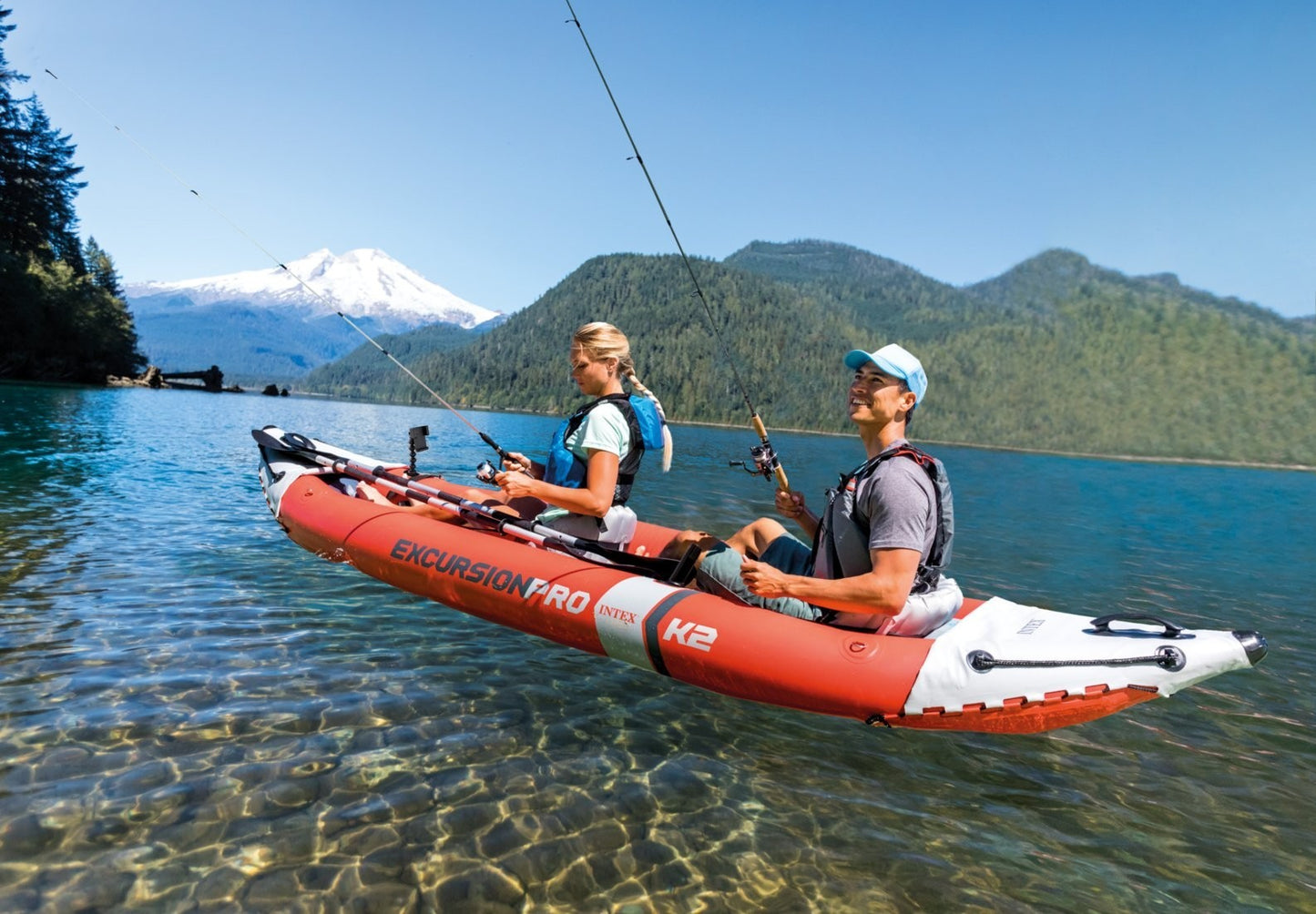 Intex Excursion Pro K2 Inflatable Kayak Canoe River Lake Boat Water Sport Oars