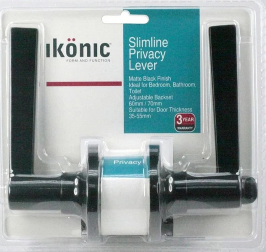 Ikonic Slimline Privacy Lever Door Knob Lock Handle Set Matt Black Finish