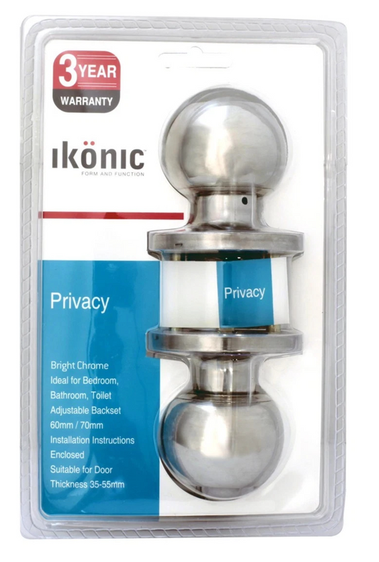 Ikonic Ruby Privacy Set Door Knob Lock Handle Bedroom Bathroom Bright Chrome