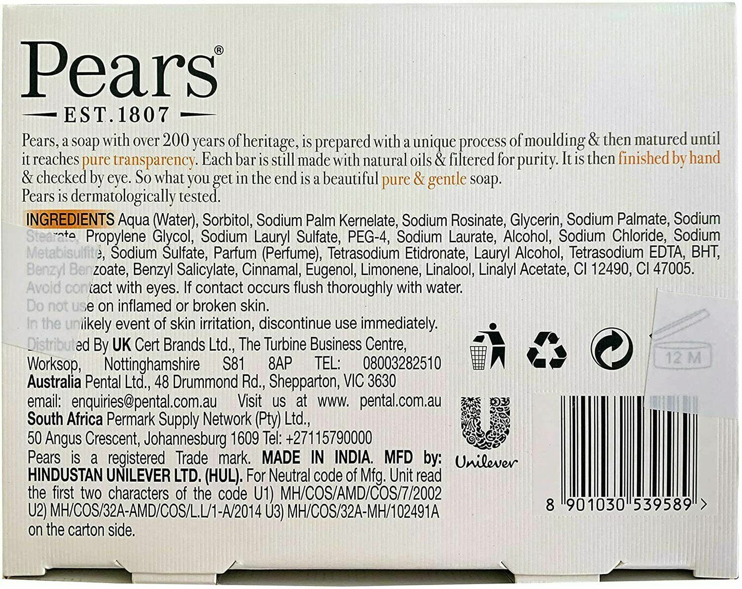 Pears Amber Transparent Soap Gentle Care Dermatologist Tested Pack 10 20 40 Pc