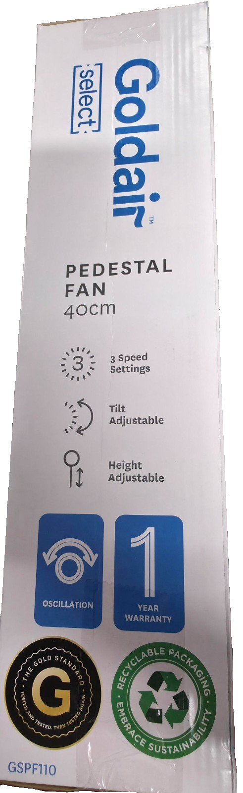 Goldair 40cm Pedestal Fan Oscillating Portable Adjustable Tilt Head 3 Speed
