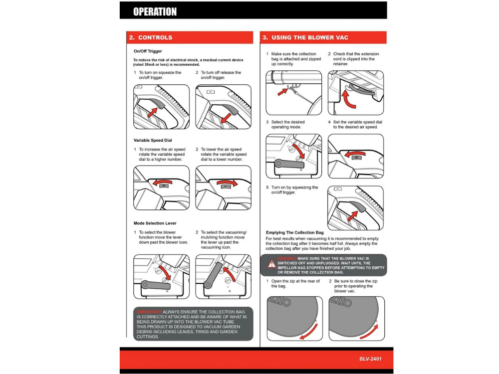 Ozito 3-in-1 Electric Blower Vacuum Mulcher – 40L Capacity