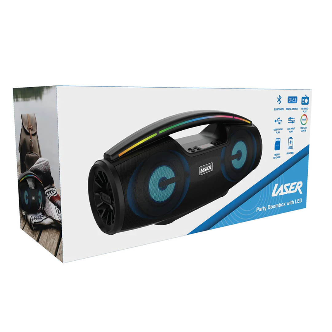 Laser Bluetooth Speaker Portable Rechargeable Party Boombox LED Lights USB AUX