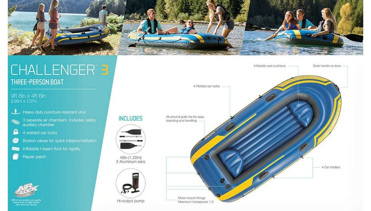 Intex Inflatable Boat Kayak Challenger 3 Person W/ Oars Pump Sports River Lake