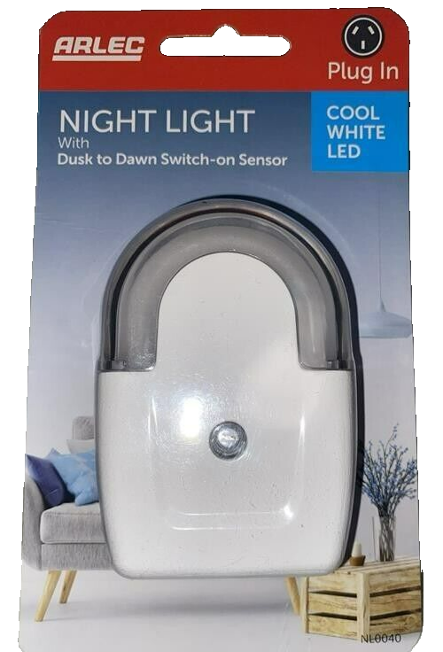 Arlec n Shaped Dusk to Dawn Night Light Plug-In White LED Auto Sensor Indoor