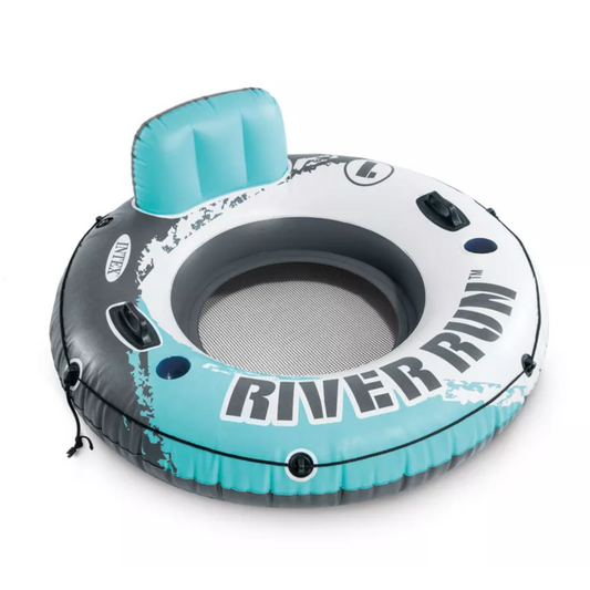 Intex River Run Ring Aqua Inflatable Pool Lounge Tube Lake Float with Cup Holder