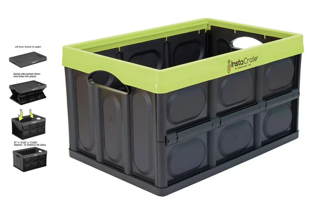 Instacrate Collapsible Crate Storage Foldable Container Organiser 46L Green