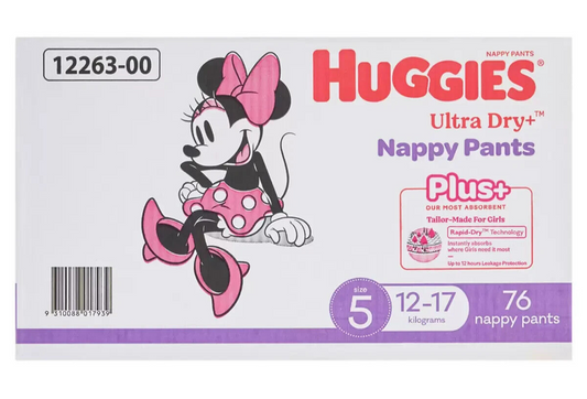 Huggies Nappies Size 5 Girls Ultra Dry Pants Plus Disposable Diapers 76 Peices
