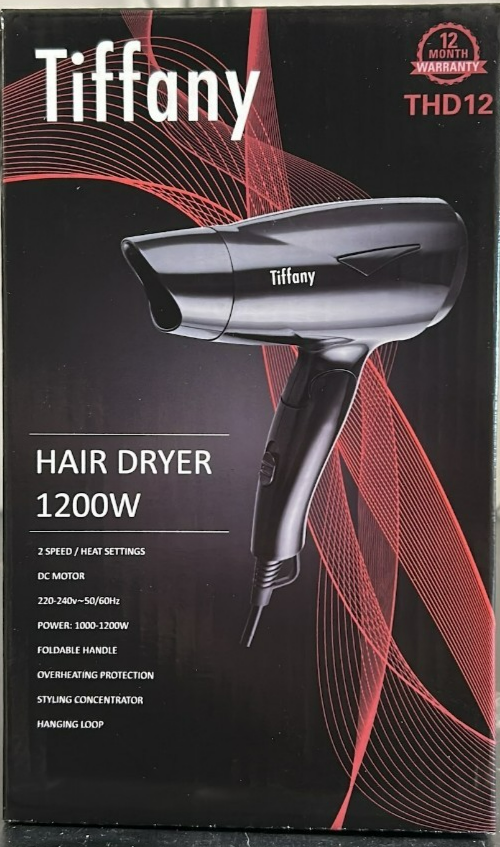 Tiffany Hair Dryer Foldable Handle Blow Dry Travel Mini Compact 1200W 2 Speed