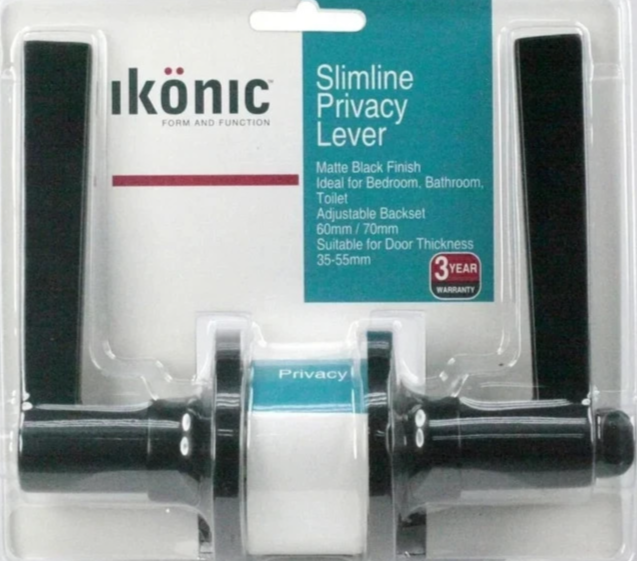 Ikonic Slimline Privacy Lever Door Knob Lock Handle Set Matt Black Finish