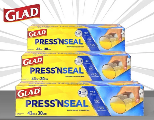 3x Glad Press 'N Seal Sealing Wrap Food Wrapping Cover Multipurpose 30CM x 43M