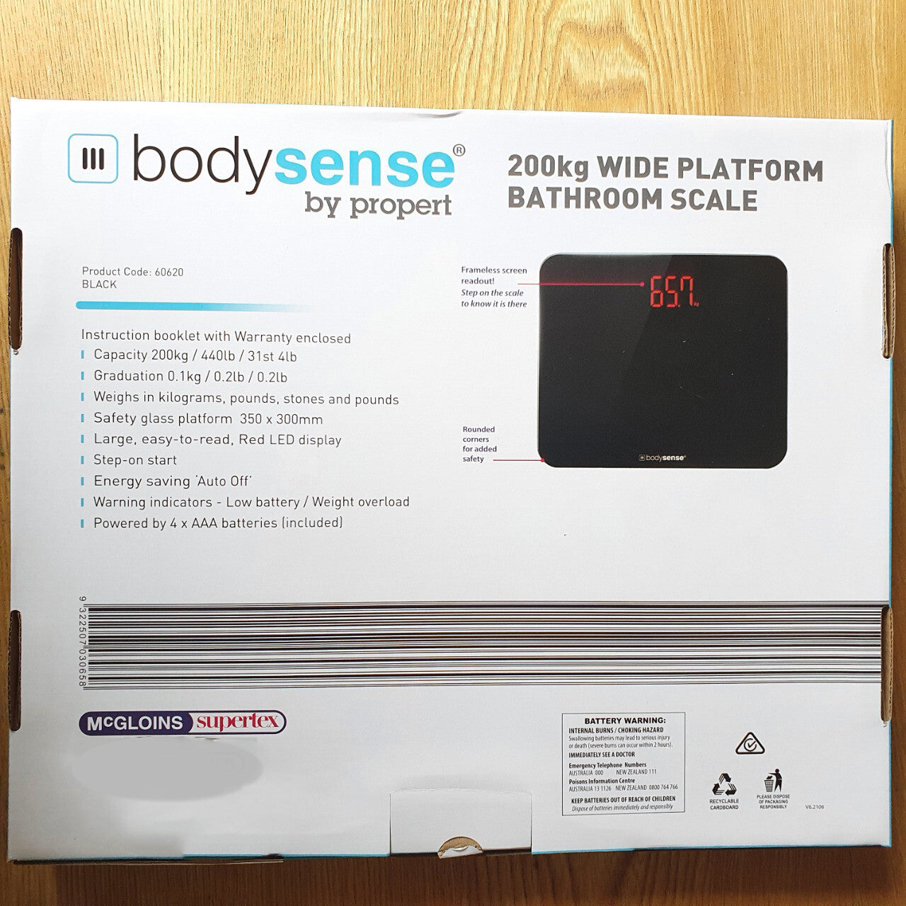 Bodysense Wide Platform Weight Digital Glass Bathroom Scale Machine 200kg