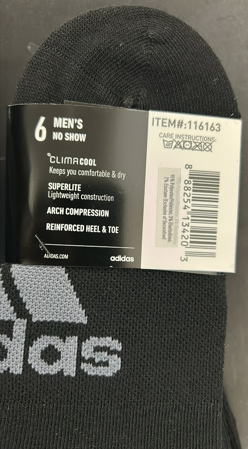 Adidas Men's No Show Socks Superlite Compression Size 6 - 12 Black 6 Pairs