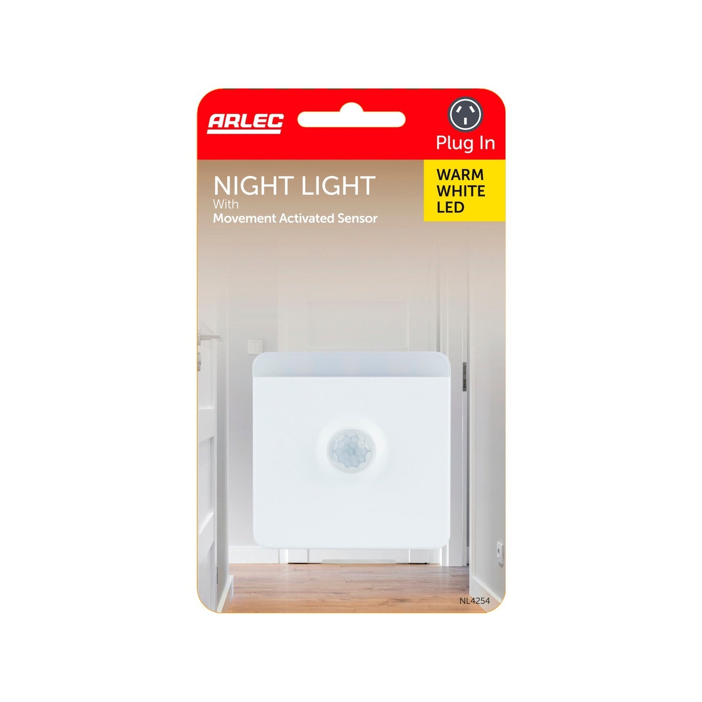Arlec 240V Plug in Motion Sensor LED Night Light Square Nightlight 62 X 48.5mm
