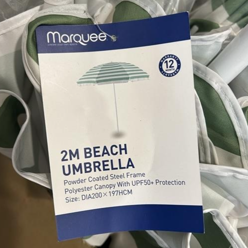 Marquee Beach Umbrella 2M Portable Canopy Sunshade Sun Protection Green Stripe