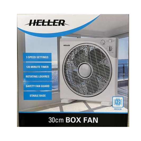 Heller 30cm Box Fan Portable Floor Desk Air Circulator Timer Cooler 3 Speed