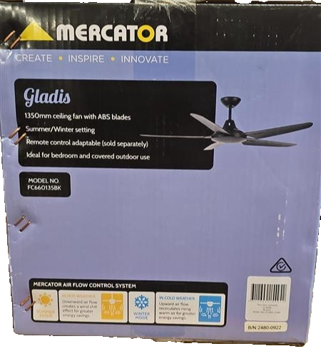 Mercator Gladis 130cm Ceiling Fan 5 Blade Indoor Living Room 3 Speed Black
