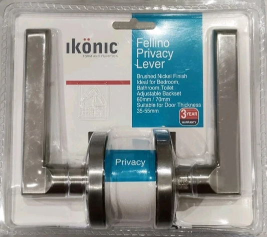 Ikonic Fellino Privacy Lever Door Knob Handle Set for Bedroom Brushed Nickel