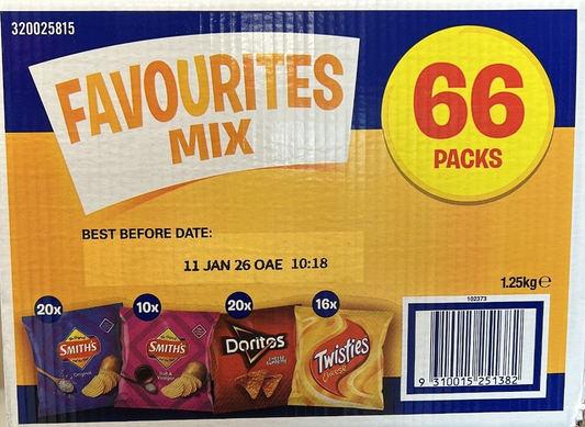 Smith's Chips Crinkle Cut Variety Box Twisties Doritos Party 66 Pack 1.25 Kg