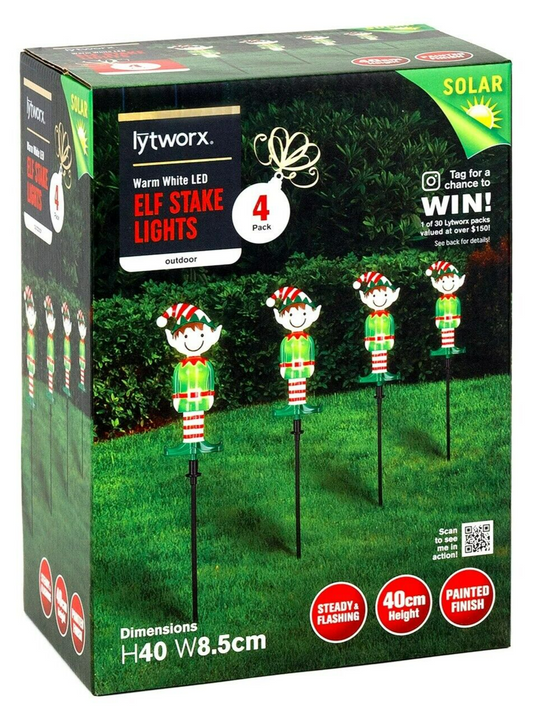 Lytworx Elf Stake LED Lights Warm White Solar Powered Xmas Decoration 4 Pack