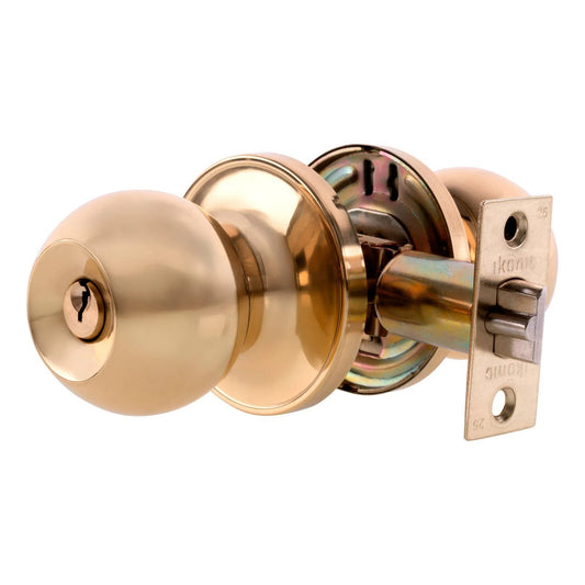 ikonic Ruby Nickel Entrance Entry Door Knob Handle Lock Set Polished Brass