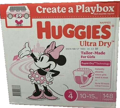 Huggies Girls' Ultra Dry Nappies Size 4 Toddler 148 Disposable Diapers 10-15kg