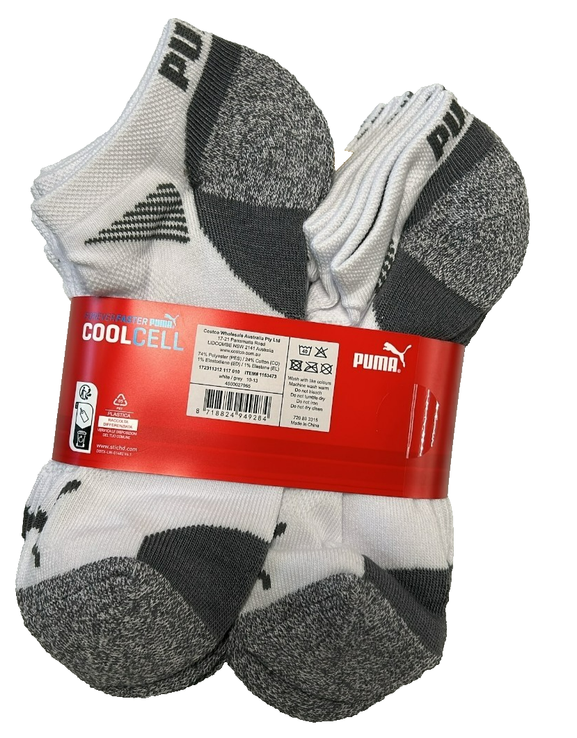 Puma Men's No Show Sock CoolCell Casual Sport Socks Size 6-12 White 8 Pack