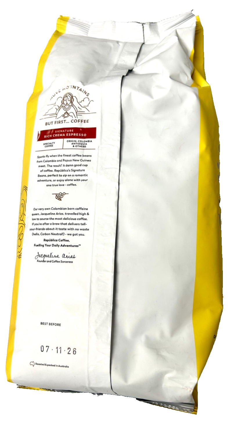 Republica Signature Coffee Beans Rich Crema Espresso Dark Chocolate Caramel 1kg