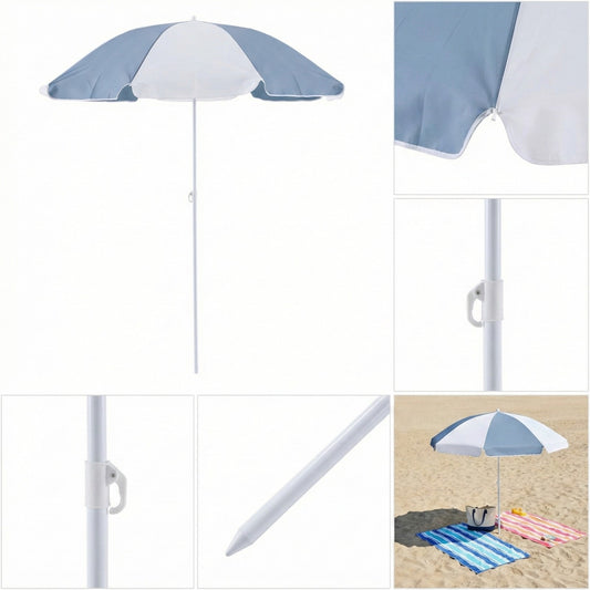 Marquee Beach Umbrella Portable 1.8M Canopy Sunshade Sun Protection Blue White