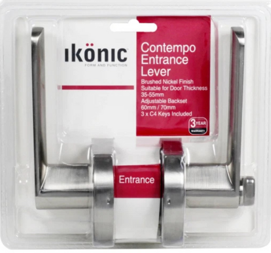 Ikonic Privacy Contempo Entrance Lever Set Door Home Hardware Brushed Nickel