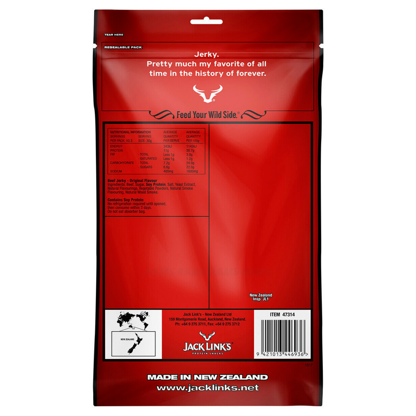6x Jack Link's Original Beef Jerky Protein Snacks Made In New Zealand 310g Jumbo