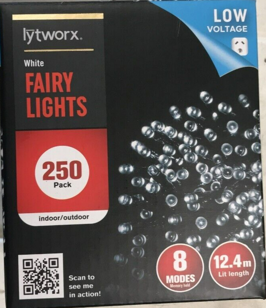 2x Lytworx 250 White LED Fairy Lights Christmas String Light Decoration 12.4m