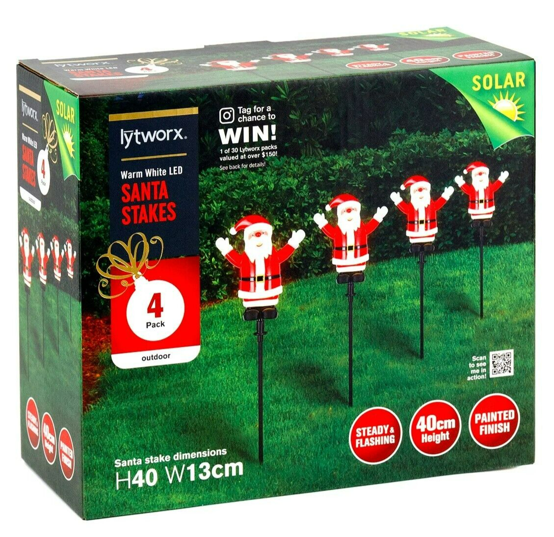 Lytworx Santa Stake LED Lights Warm White Solar Powered Garden Xmas Decor 4 Pack