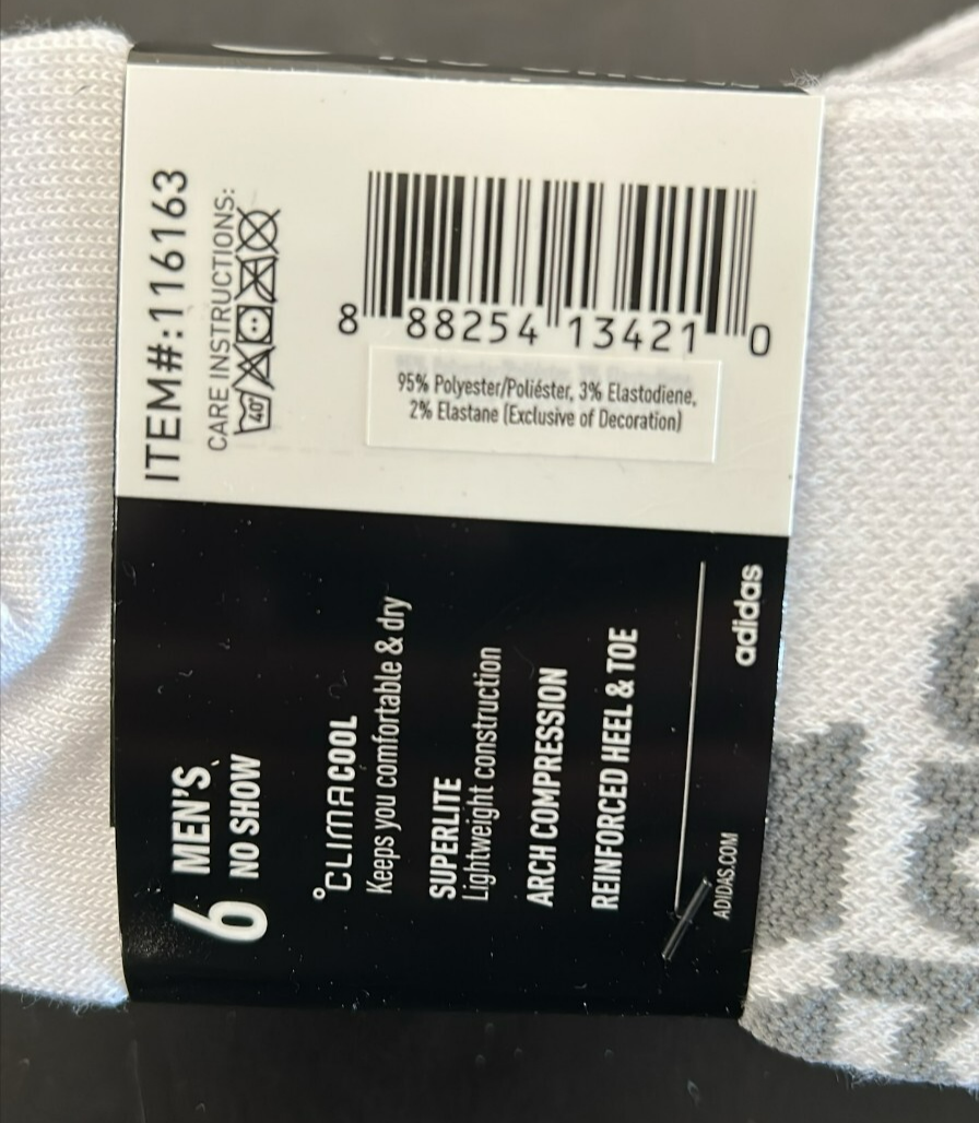 Adidas Men's No Show Socks Superlite Compression Size 6 - 12 White 6 Pairs