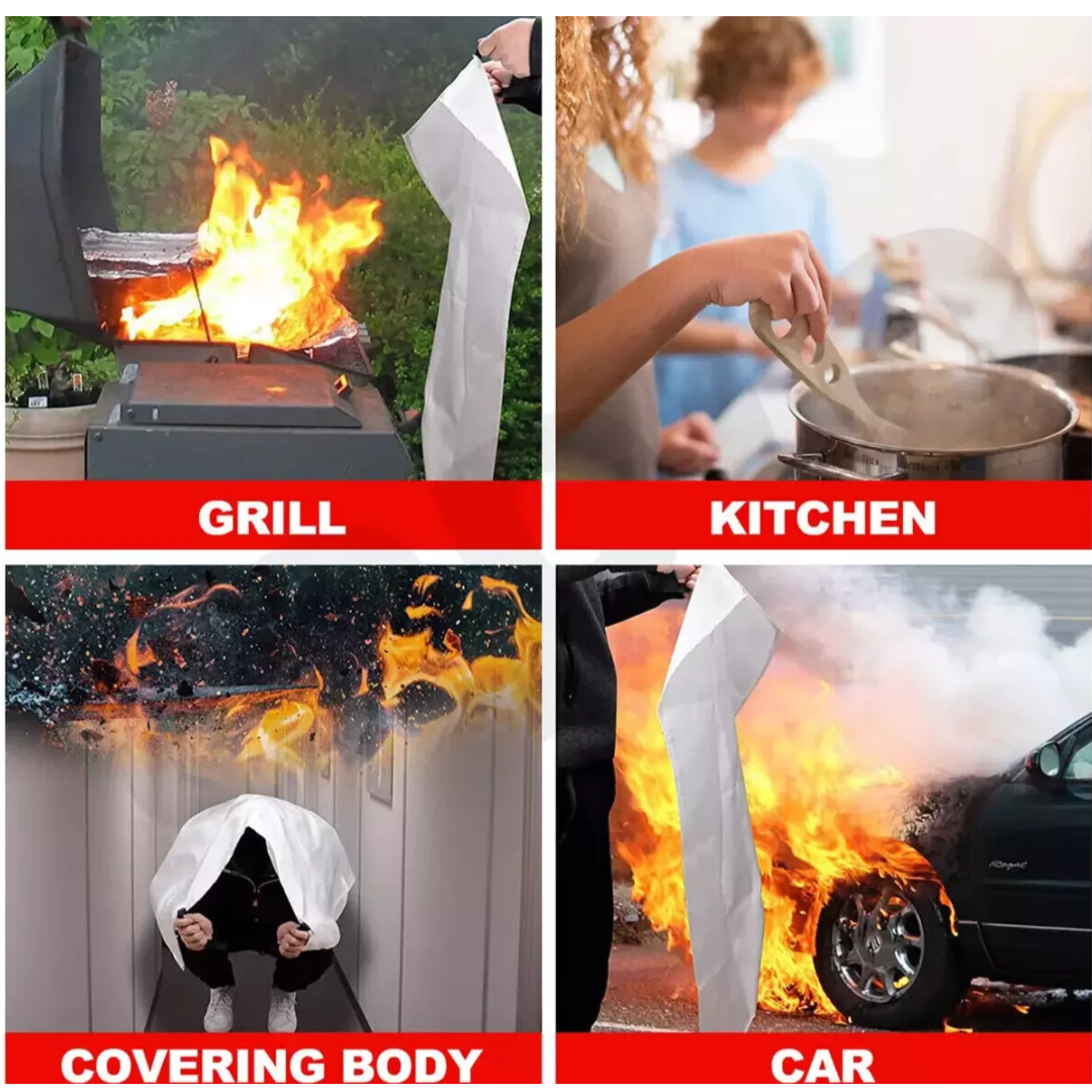 Fire Blanket 1mx1m For Home Kitchen Office Caravan Emergency Flame Extinguisher