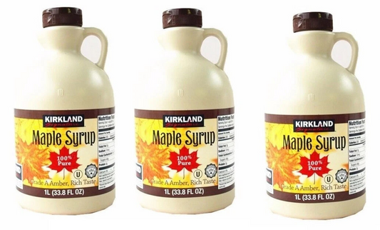 3x Kirkland Maple Syrup 1 Litre Grade A Amber Color Rich Taste Product of Canada