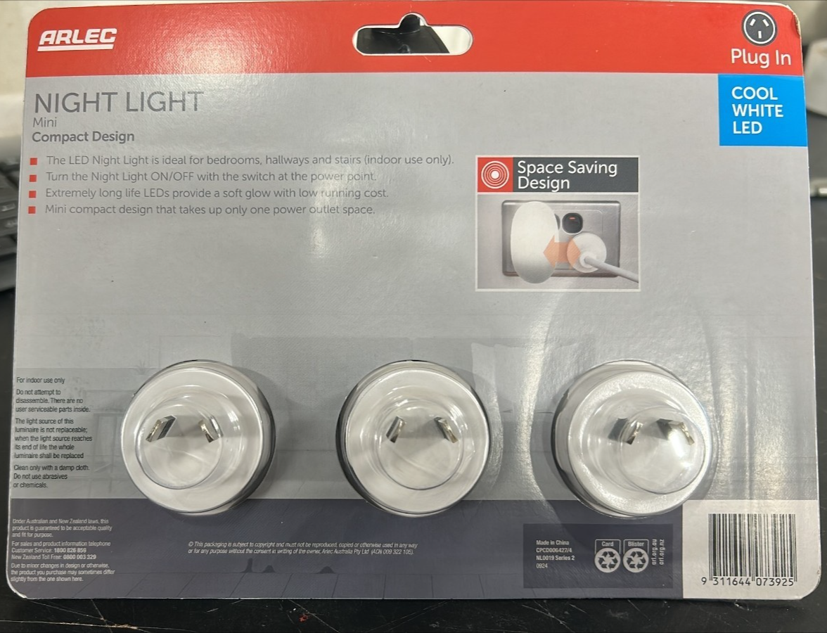 Arlec Mini Plug in Nightlight Bedroom Stairs Hallway Led Night Light 3 Pack