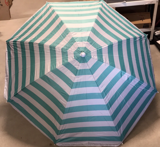 Marquee Beach Umbrella 1.8m Weather Resistant Canopy Sun Shade Aqua Stripe