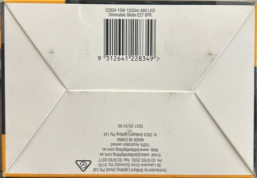 Brilliant E27 A60 1525lm LED Light Bulb Dimmable 15W Globe Warm White 6 Pack